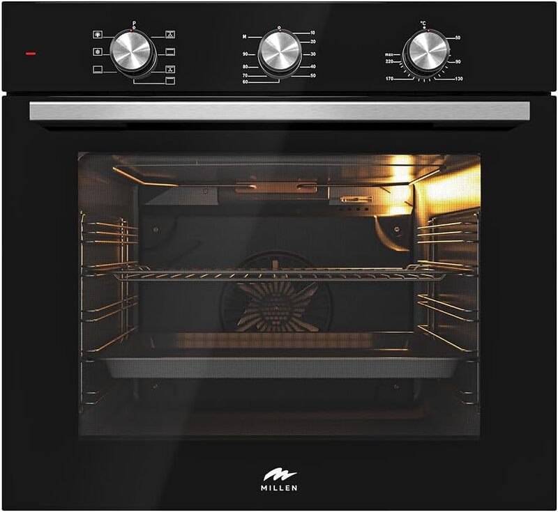 MILLEN Built In Electric Oven 7 Cooking Modes, 78L - 3 Year Warranty, SCHOTT Inner Glass, MEO 6001 BL